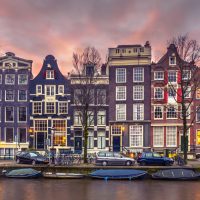 Colorful canal houses in vintage toning on Brouwersgracht in the grachtengordeal the UNESCO World Heritage site of Amsterdam